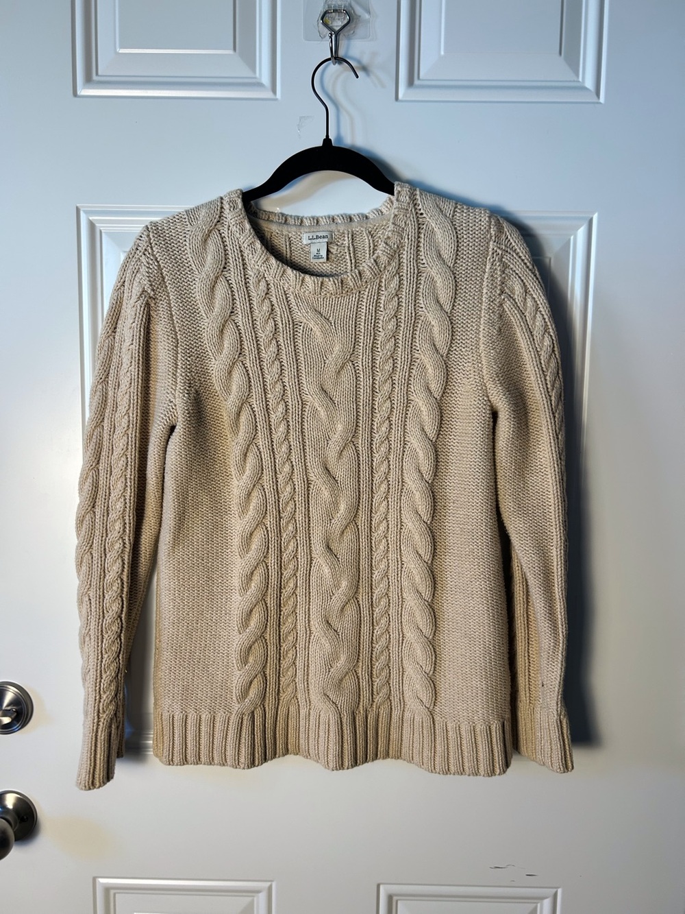 L.L. Bean Women’s Cable Knit 100% Cotton Cream/Beige Pullover Sweater Jumper Med